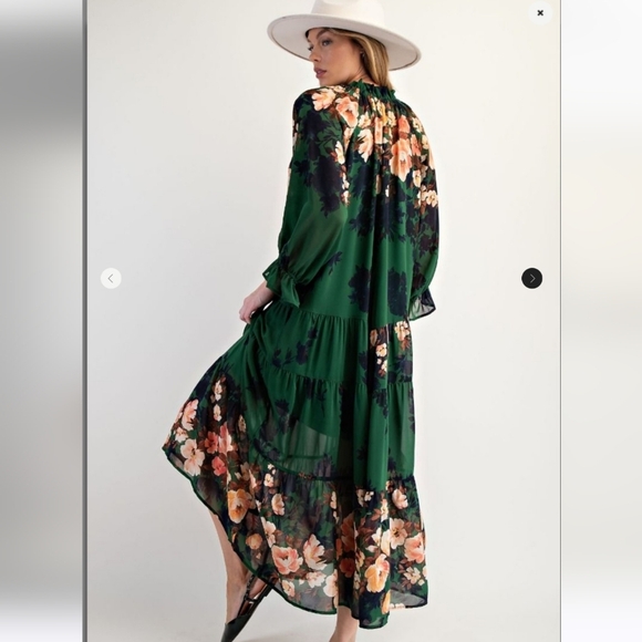 New Easel Green Floral Print Long Sleeve Maxi Dress - Picture 5 of 6